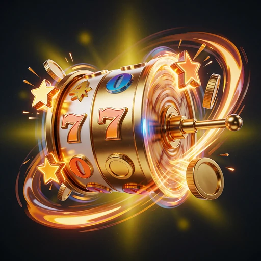 Roterende gyldent slothjul med stjerner og m&oslash;nter som illustration af free spins-runder
